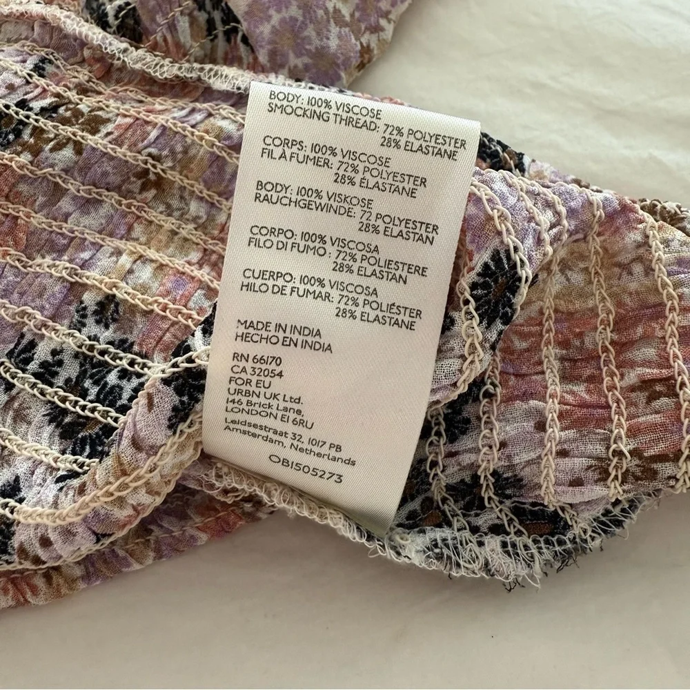Free People Floral Smocked Puff Sleeve Top NWT